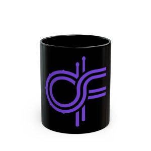 11oz Drumfluence Black Mug Purple Logo